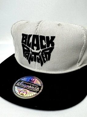 New Marvel Black Panther Corduroy Snapback Embroidered Hat Cap Black Grey